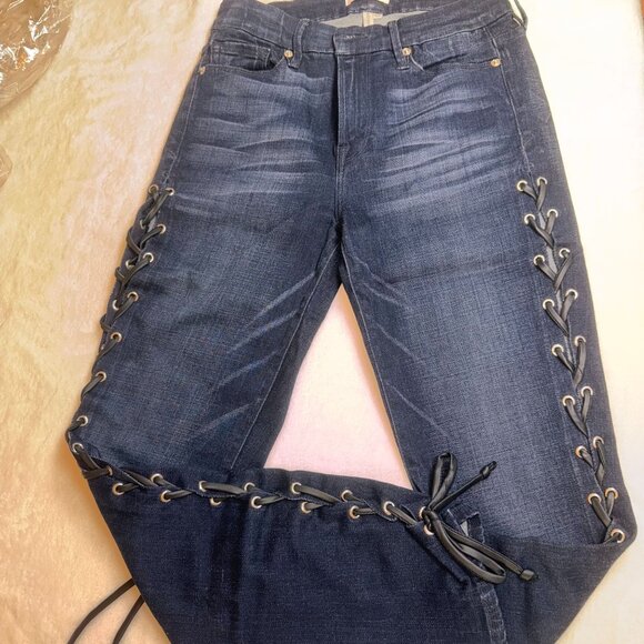 A0011 Good American Good Legs High Rise Back Lace-Up Skinny Jeans Sz 6 - Picture 9 of 13